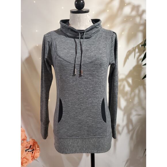 Prana Ember Cowl Neck Drawstring Pullover Size XS Heathered Gray Active Pockets - Picture 1 of 11